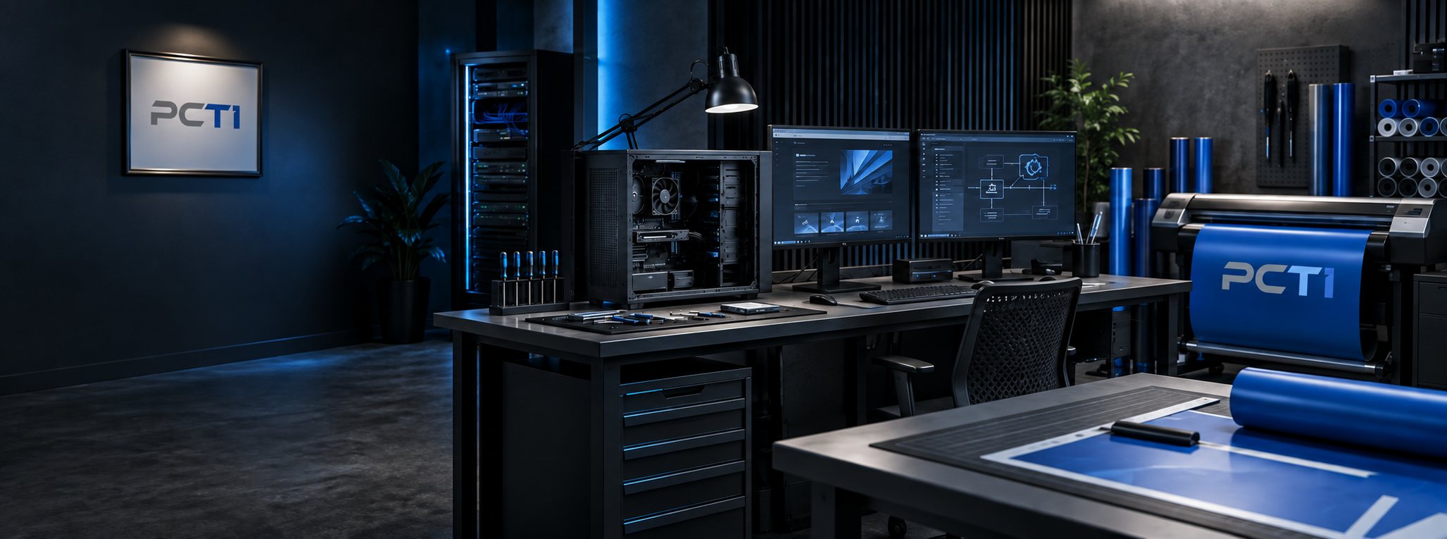 Espaço de trabalho PCTI dedicado a informática, publicidade e soluções digitais